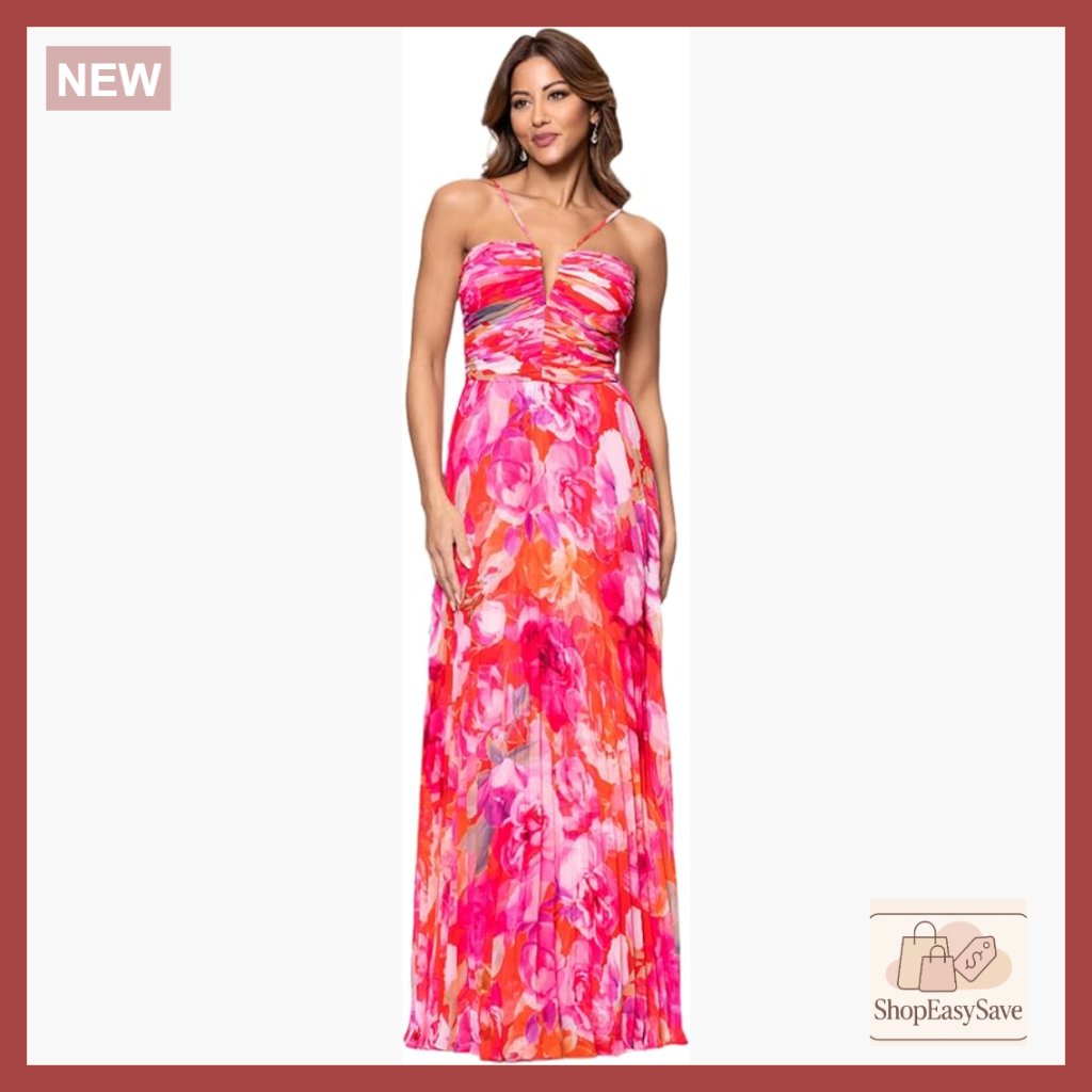 Sleeveless Long Halter V-Neck Pleated Spaghetti Strap Dress Elegant Formal Gown